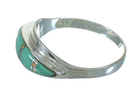 Turquoise Opal Inlay And Genuine Sterling Silver Ring Size 8-3/4 RX84966